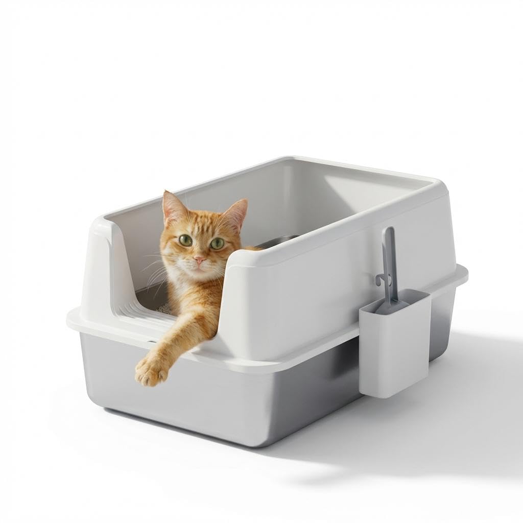 Large Enclosed Stainless Steel Cat Litter Box with Lid P68980
