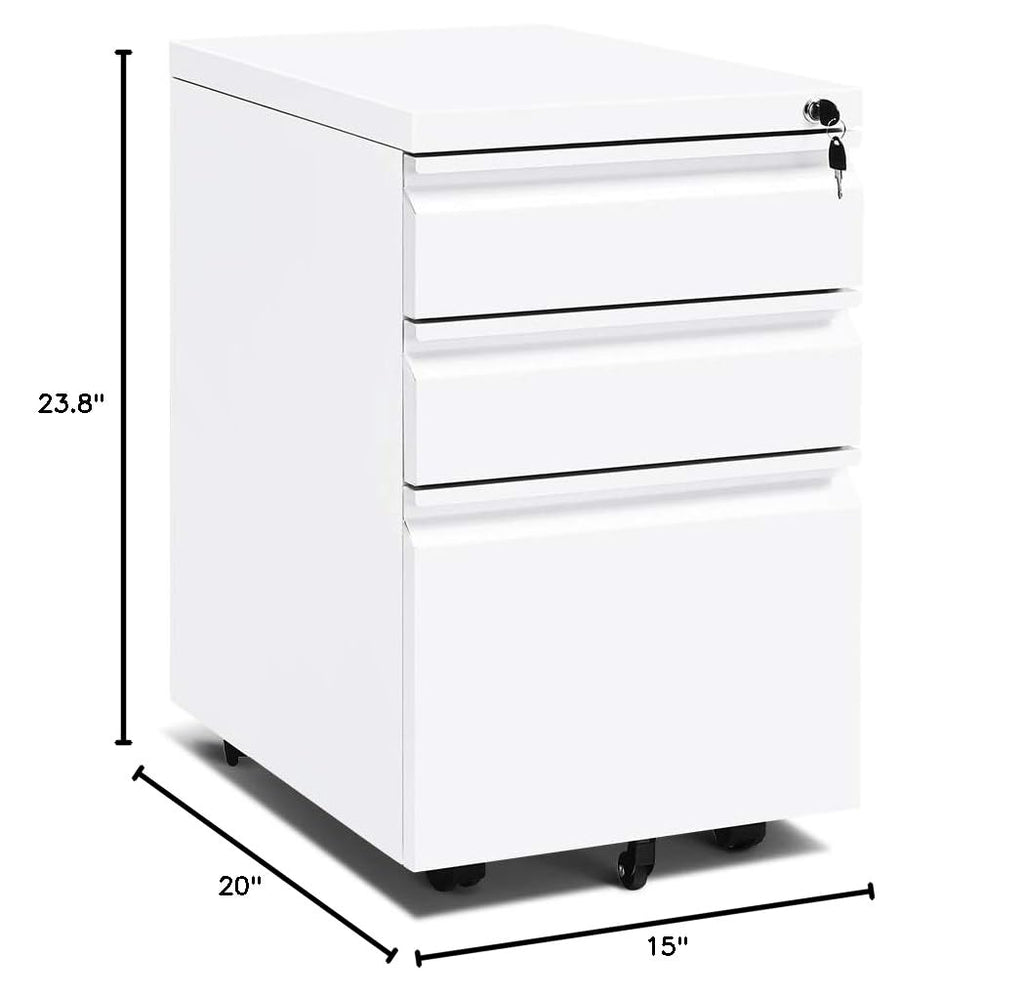 White 3 Drawer Filing Cabinet with Lock T644