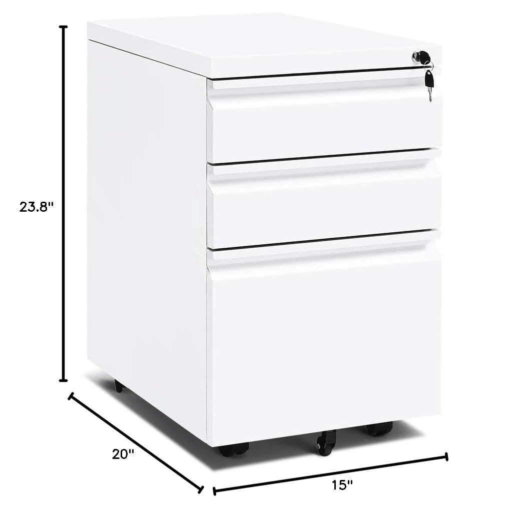 White 3 Drawer Filing Cabinet with Lock T644