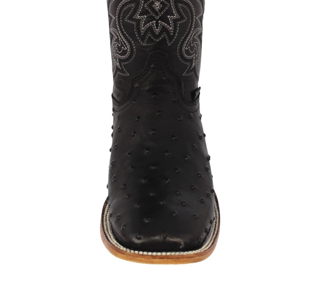 Black Ostrich Quill Print Leather Square Toe Cowboy Boots W299841