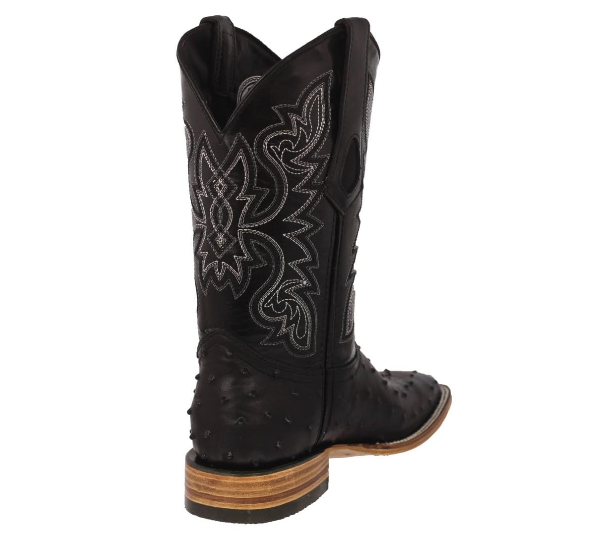 Black Ostrich Quill Print Leather Square Toe Cowboy Boots W299841