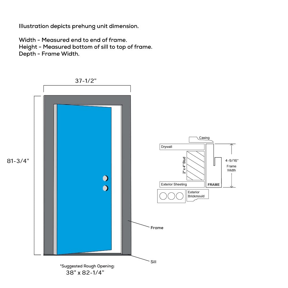 Steel Primed Left Hand In-Swing Prehung Front Door 1/2 Lite 2-Panel Clear Glass 36" x 80" Q393