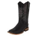 Black Ostrich Quill Print Leather Square Toe Cowboy Boots W299841