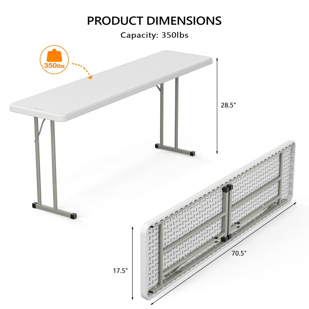 White 6 FT Narrow Folding Table Set of 2 C374