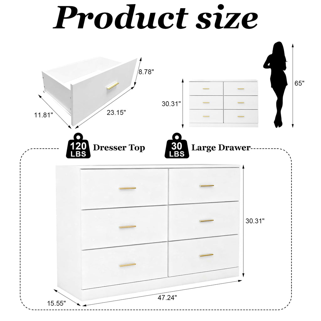 White 6 Drawer Dresser P375512