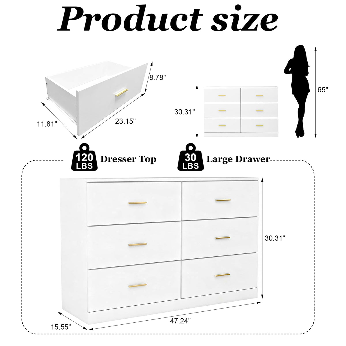 White 6 Drawer Dresser P375512