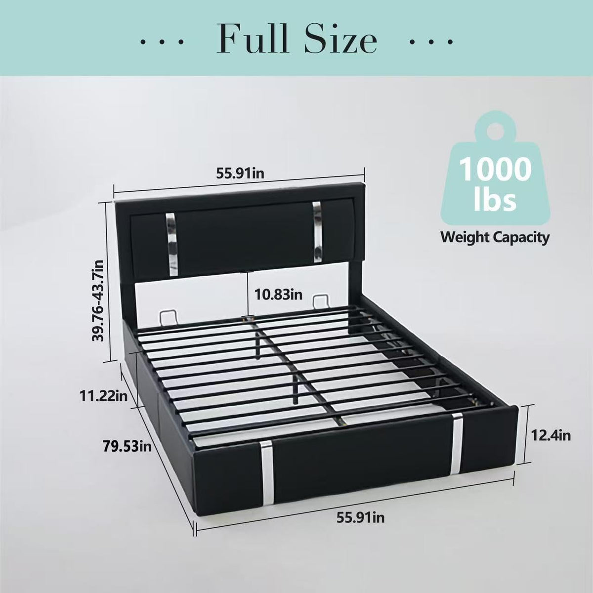 Black Faux Leather Upholstered Full Size Bed Frame with LED Headboard and USB Ports X225