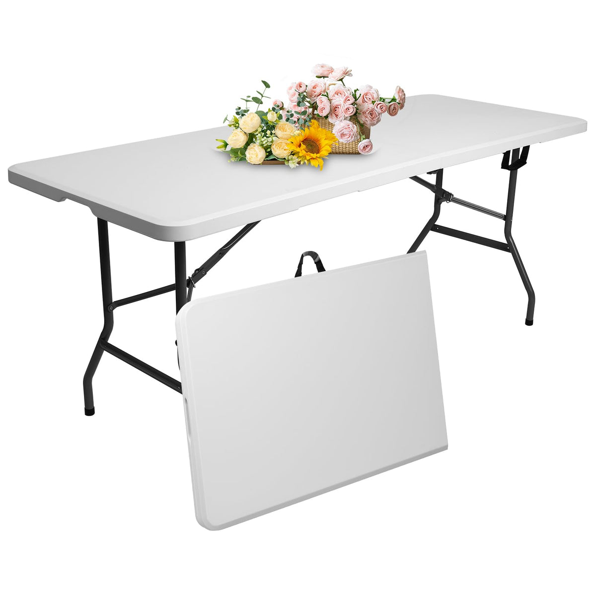 6 ft Plastic Folding Table with Carry Handle I118685