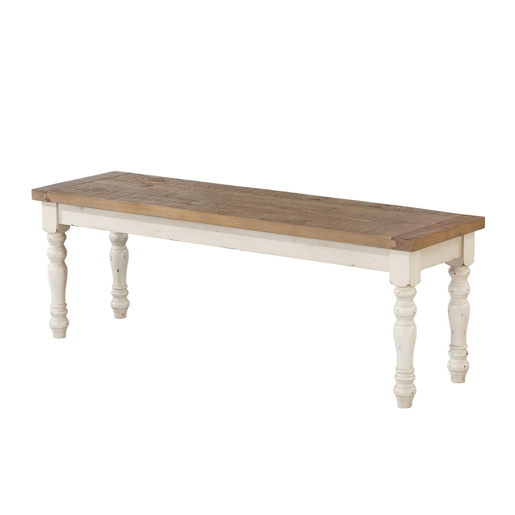 Antique White Two-Tone Oak Wood Dining Bench H295076
