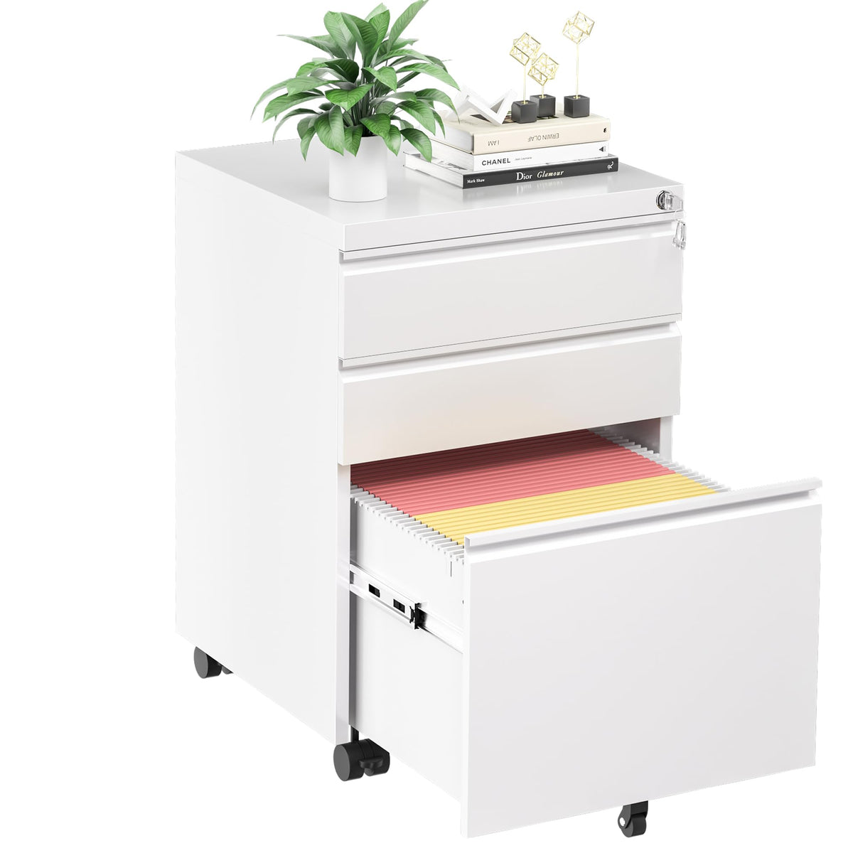 White 3 Drawer Filing Cabinet with Lock T644
