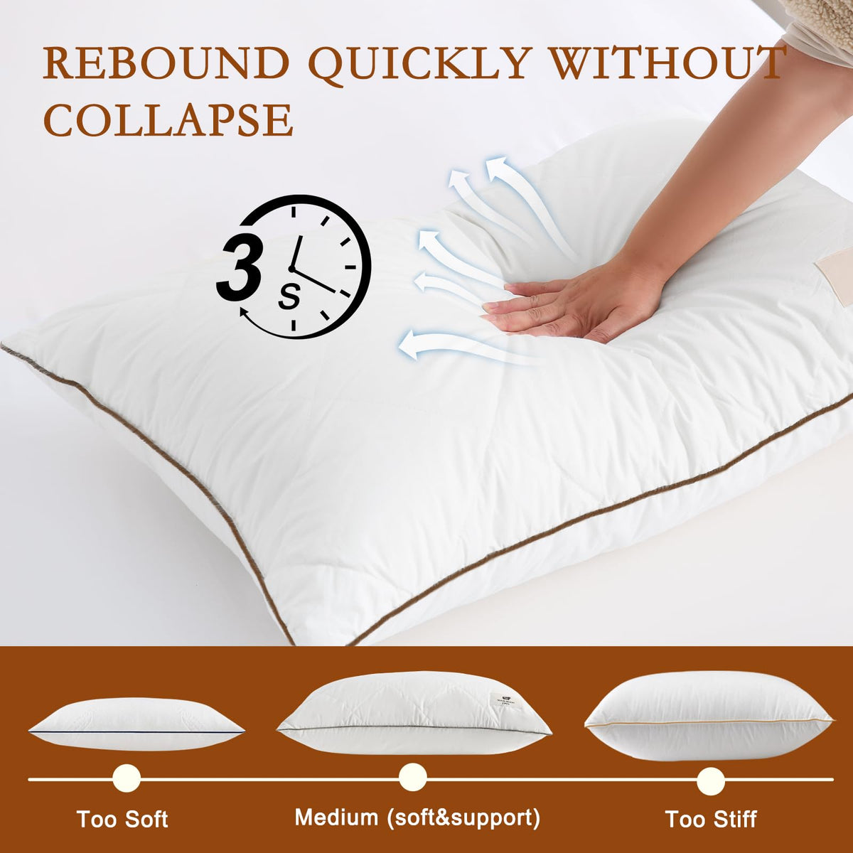 Soft Natural Wool Pillow King Size Set of 2 Cotton Cover O600712