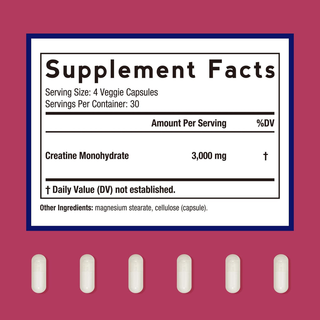 Micronized Creatine Monohydrate 3000 mg Vegan 120 Capsules O2407