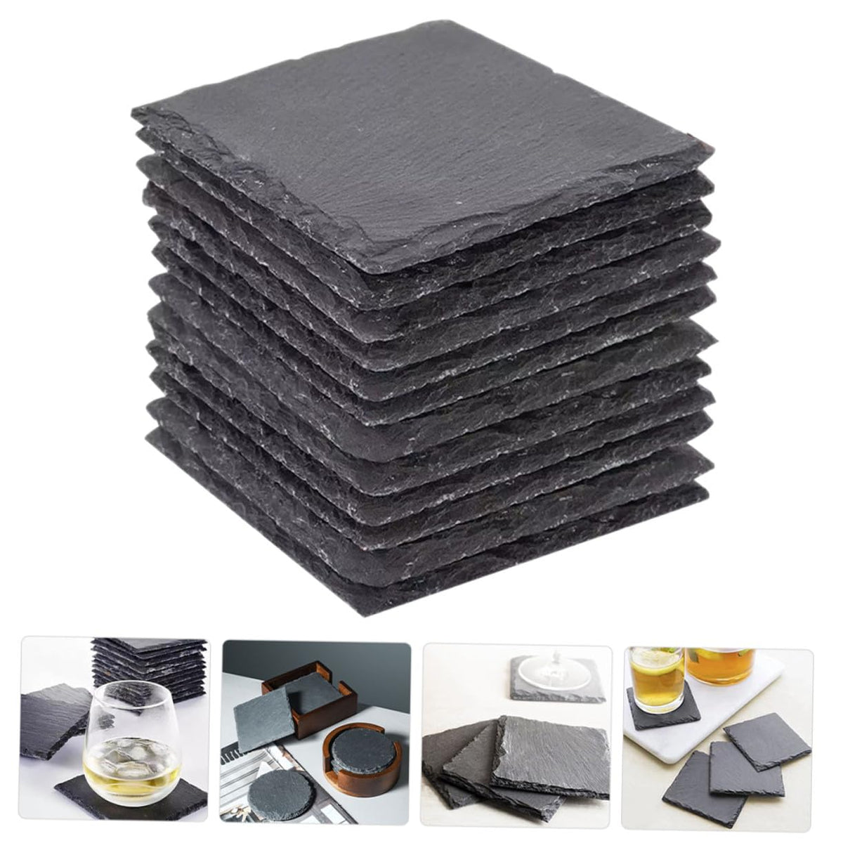 12pcs Natural Stone Coasters Non-Slip Drink Set A4928