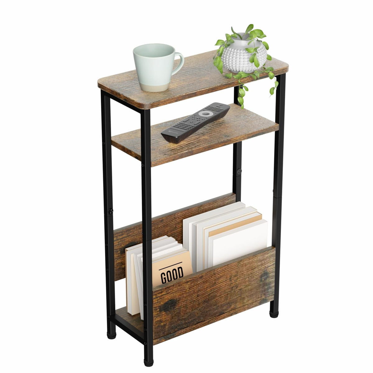 7.1" Narrow 3 Tier Side Table with Magazine Holder Q106