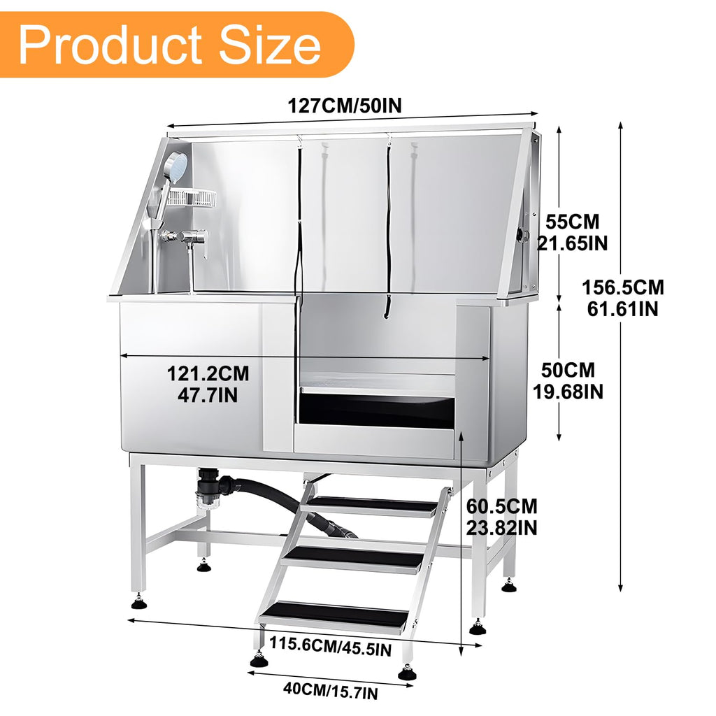Stainless Steel Dog Grooming Tub with Stairs and Faucet K1923