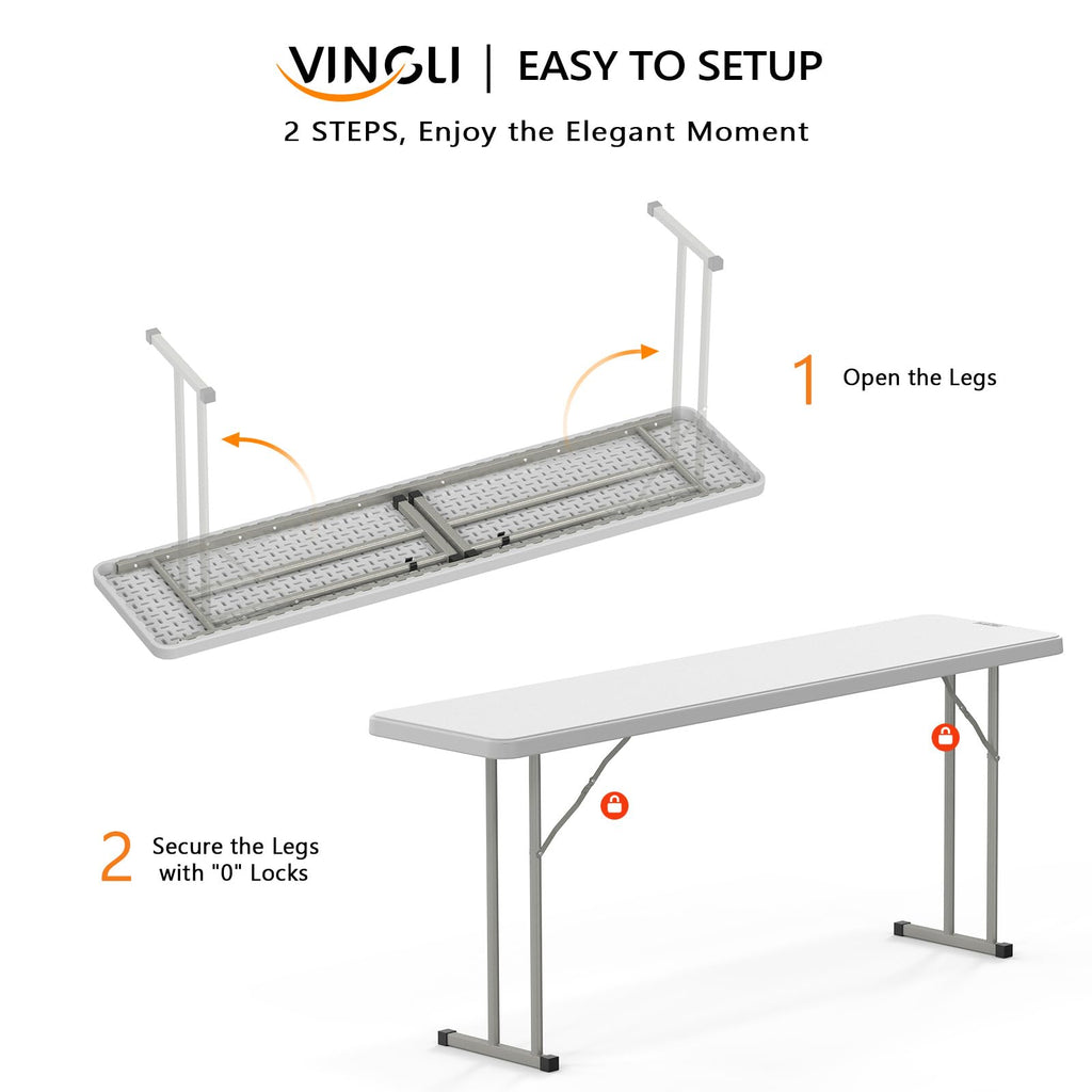White 6 FT Narrow Folding Table Set of 2 C374