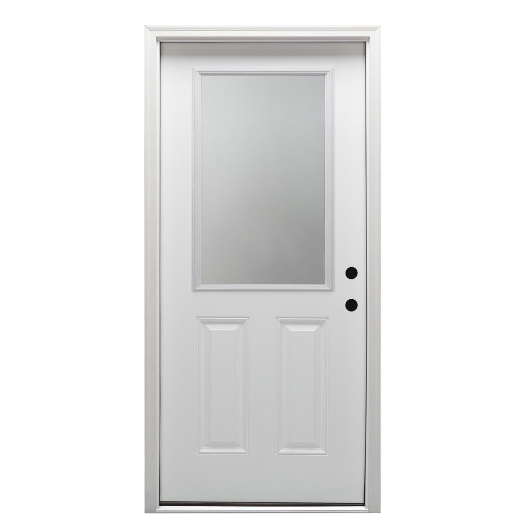 Steel Primed Left Hand In-Swing Prehung Front Door 1/2 Lite 2-Panel Clear Glass 36" x 80" Q393