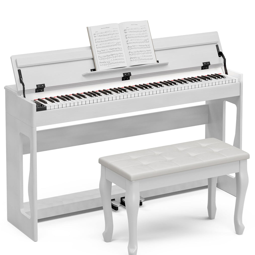 88 Weighted Key Digital Piano with Duet Piano Bench, Full Size Heavy Hammer Weighted Action Electric Piano Keyboard with USB MIDI, White M79465
