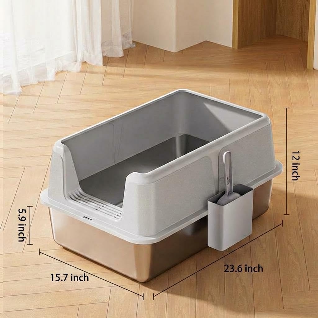 Large Enclosed Stainless Steel Cat Litter Box with Lid P68980
