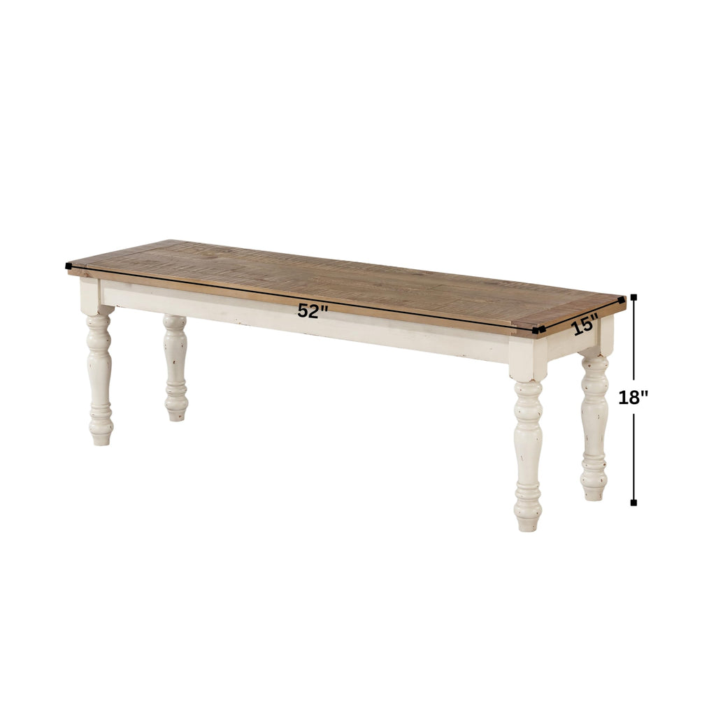 Antique White Two-Tone Oak Wood Dining Bench H295076