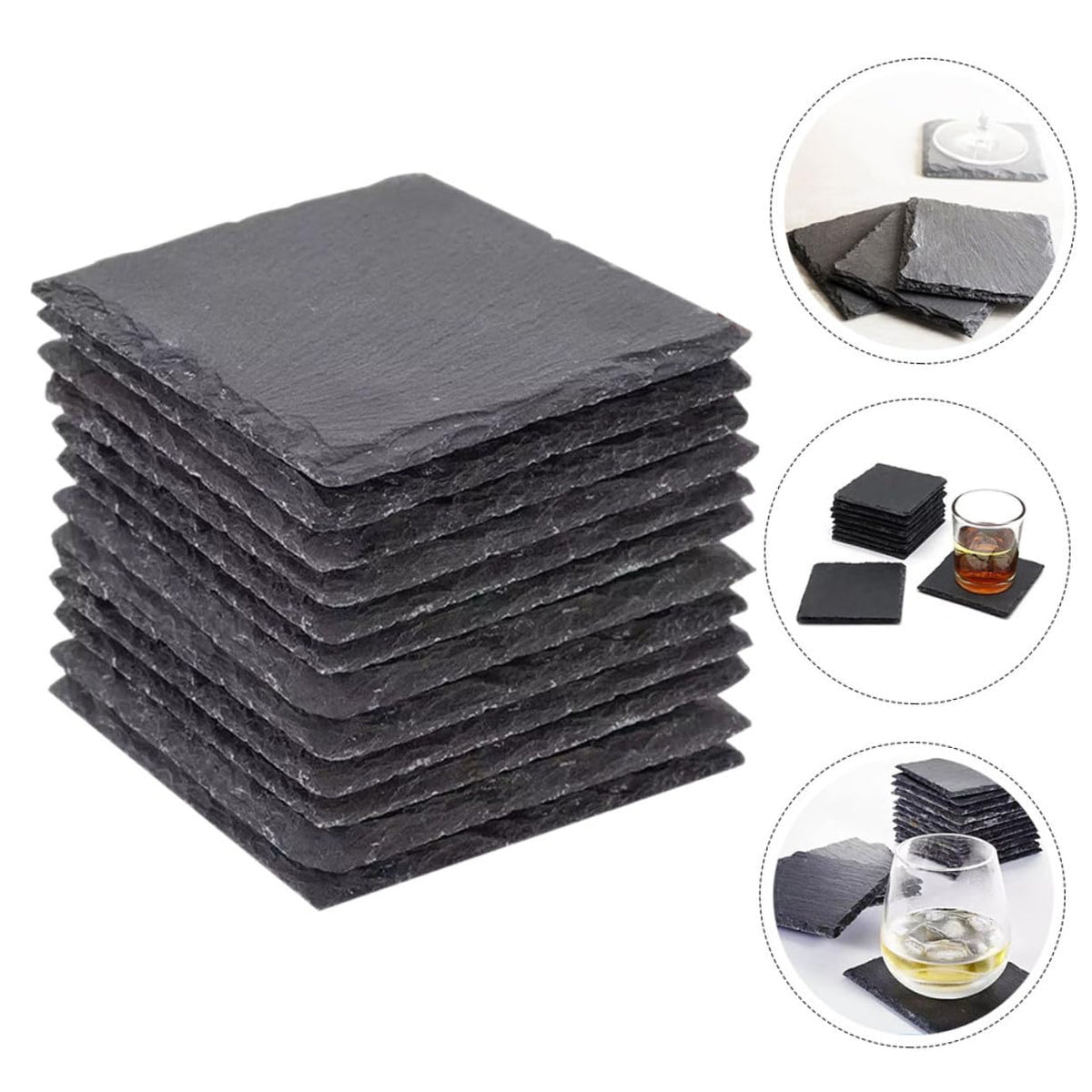 12pcs Natural Stone Coasters Non-Slip Drink Set A4928