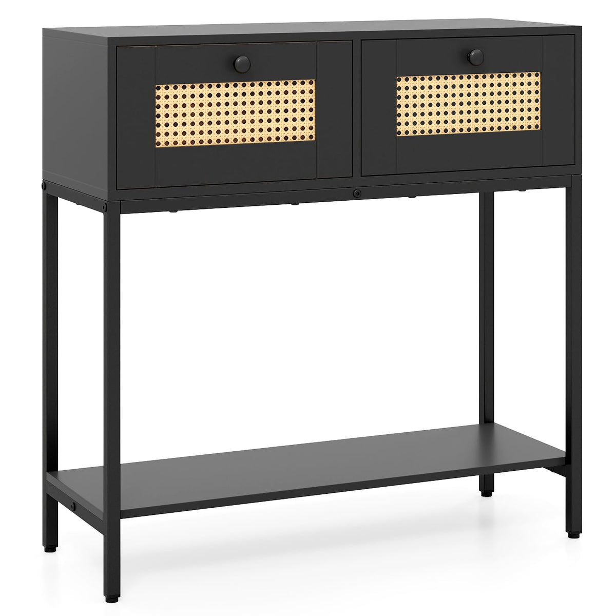 Rattan Console Table with Two Drawers and Open Storage Shelf M150