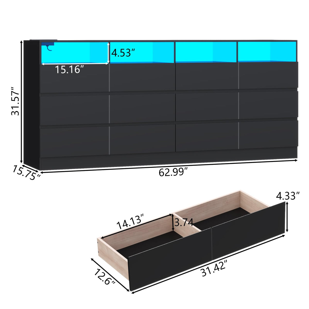 6 Drawer Dresser with Power Outlet and LED Lights X57917
