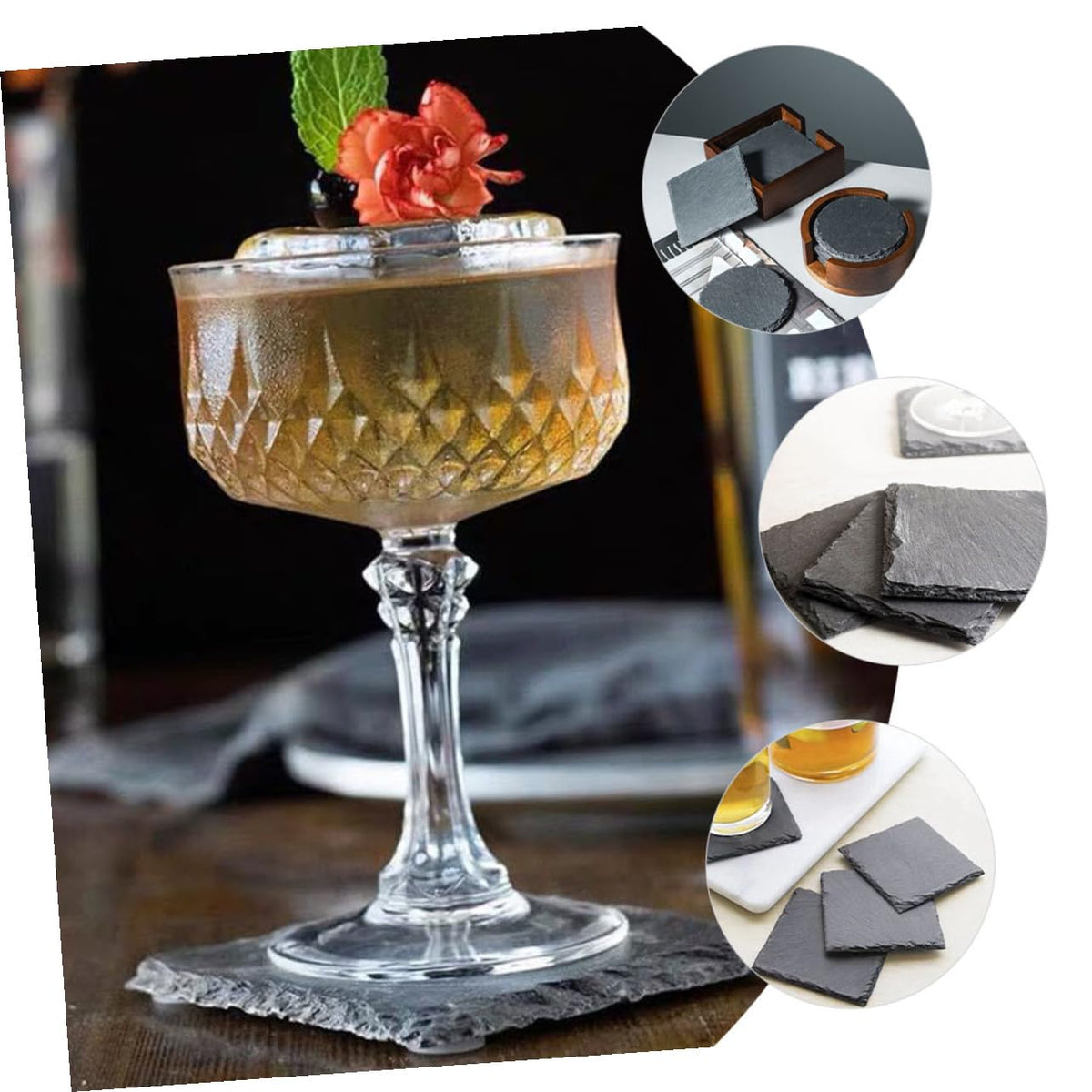 12pcs Natural Stone Coasters Non-Slip Drink Set A4928