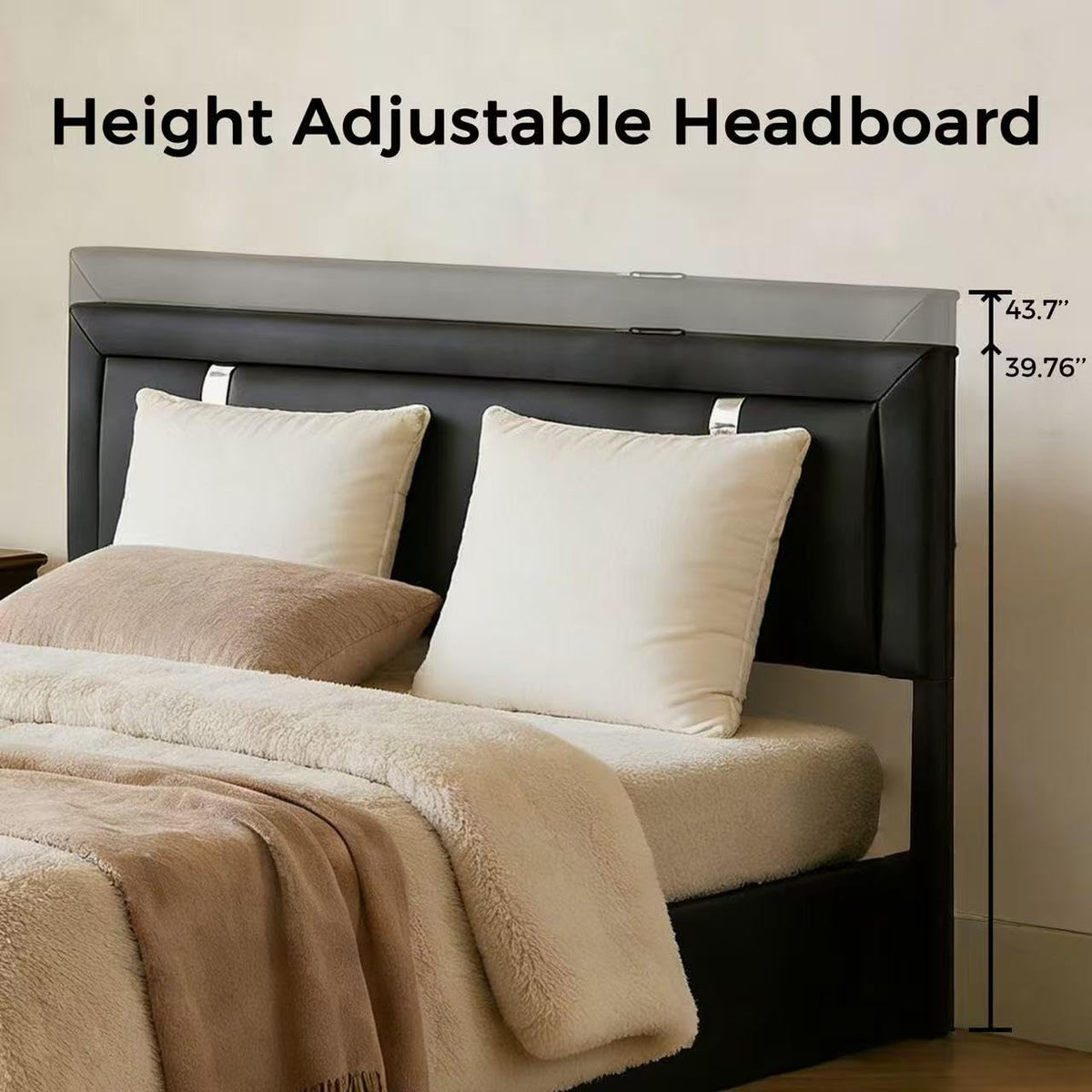Black Faux Leather Upholstered Full Size Bed Frame with LED Headboard and USB Ports X225