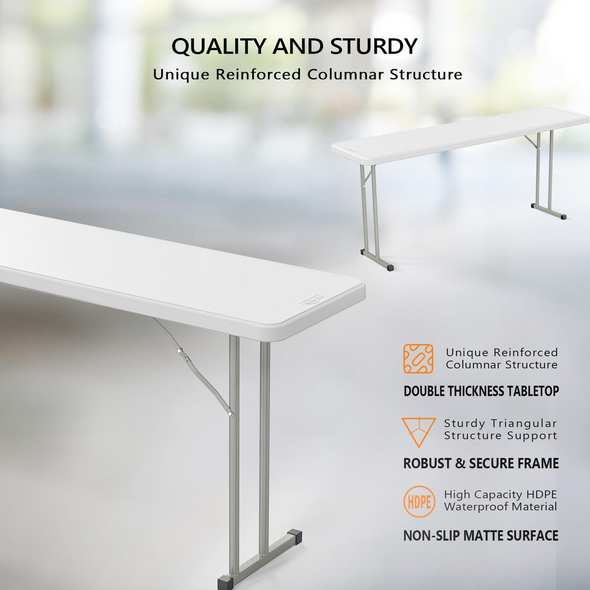 White 6 FT Narrow Folding Table Set of 2 C374