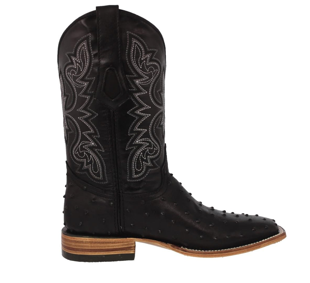 Black Ostrich Quill Print Leather Square Toe Cowboy Boots W299841