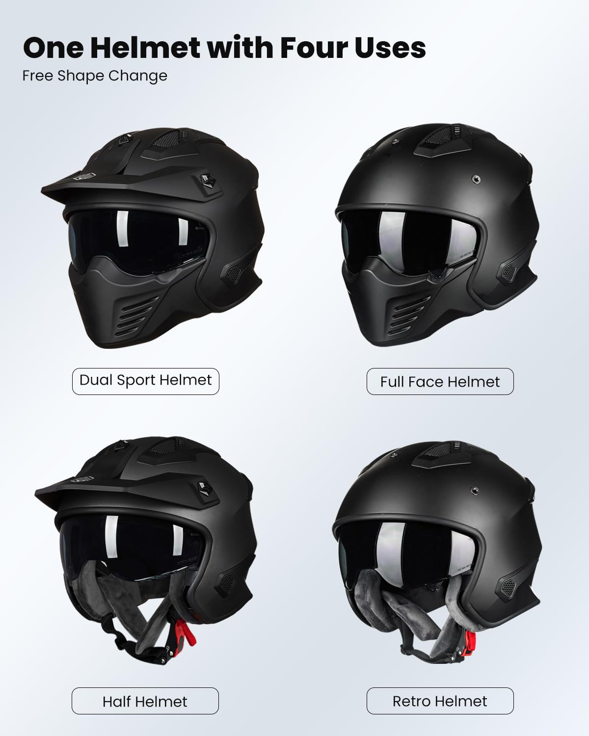 Open Face 3/4 Half Motorcycle Helmet DOT Matte Black M W872