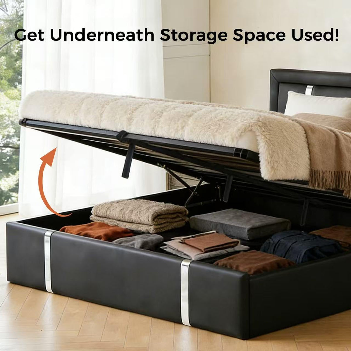 Black Faux Leather Upholstered Full Size Bed Frame with LED Headboard and USB Ports X225