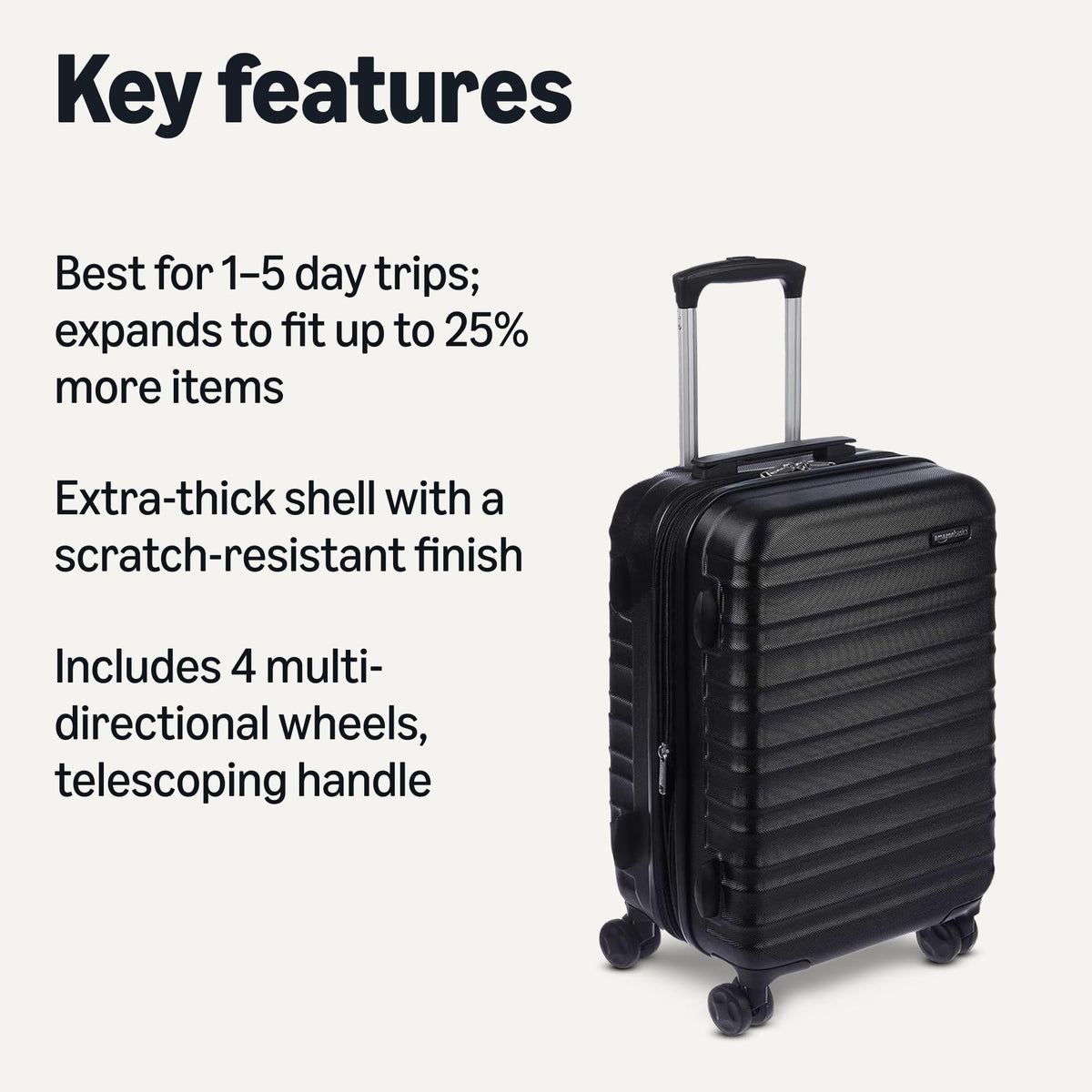 21" Black Hardside Carry-On Luggage with Spinner Wheels A48036