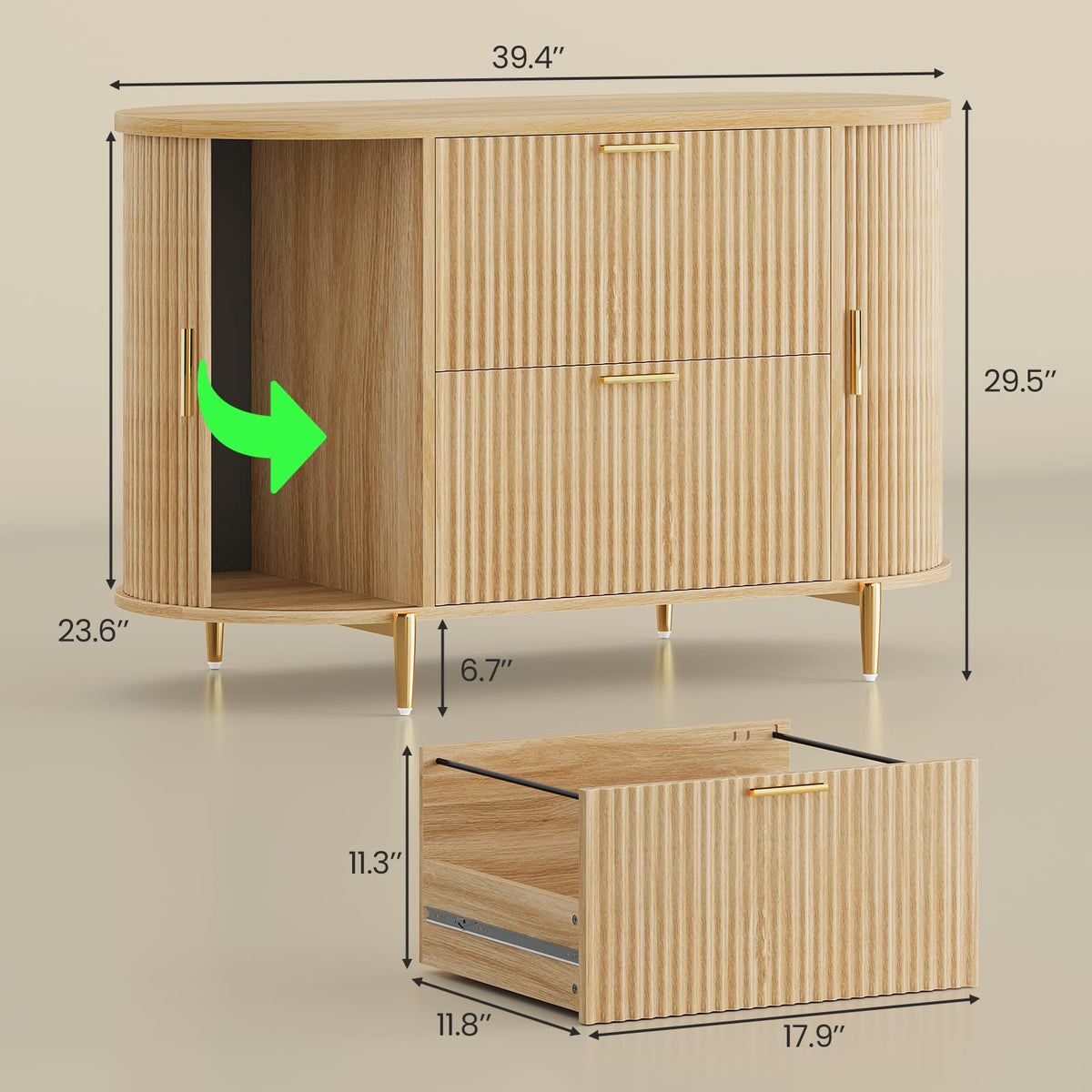 2 Drawer File Cabinet with 2 Sliding Door U737