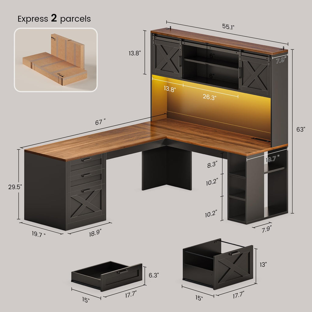 67" L Shaped Desk with Hutch L78824