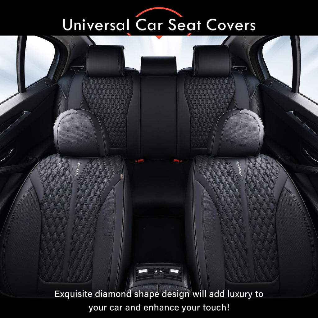 Black 5 Seats Nappa Leather Car Seat Covers Full Set H103
