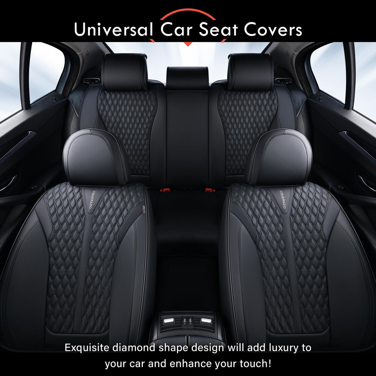 Black 5 Seats Nappa Leather Car Seat Covers Full Set H103