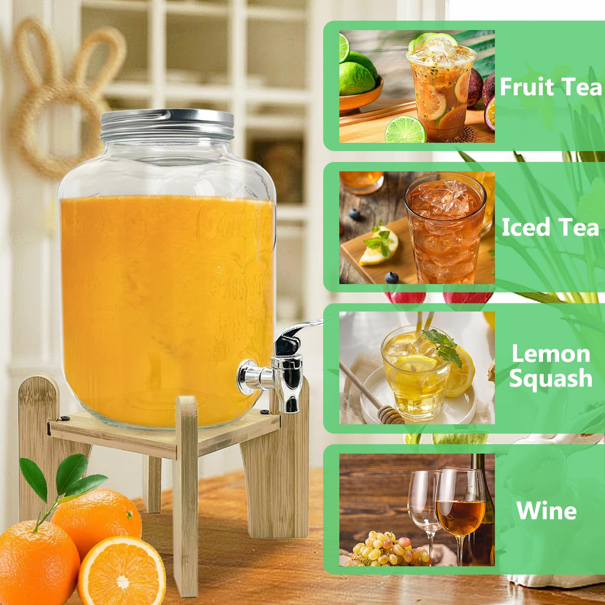 1 Gallon Beverage Dispenser with Wood Stand P5490