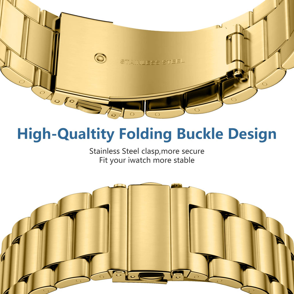 Compatible with Apple Watch Band Stainless Steel Metal Band with 2 Pack Protective Cover Case O810