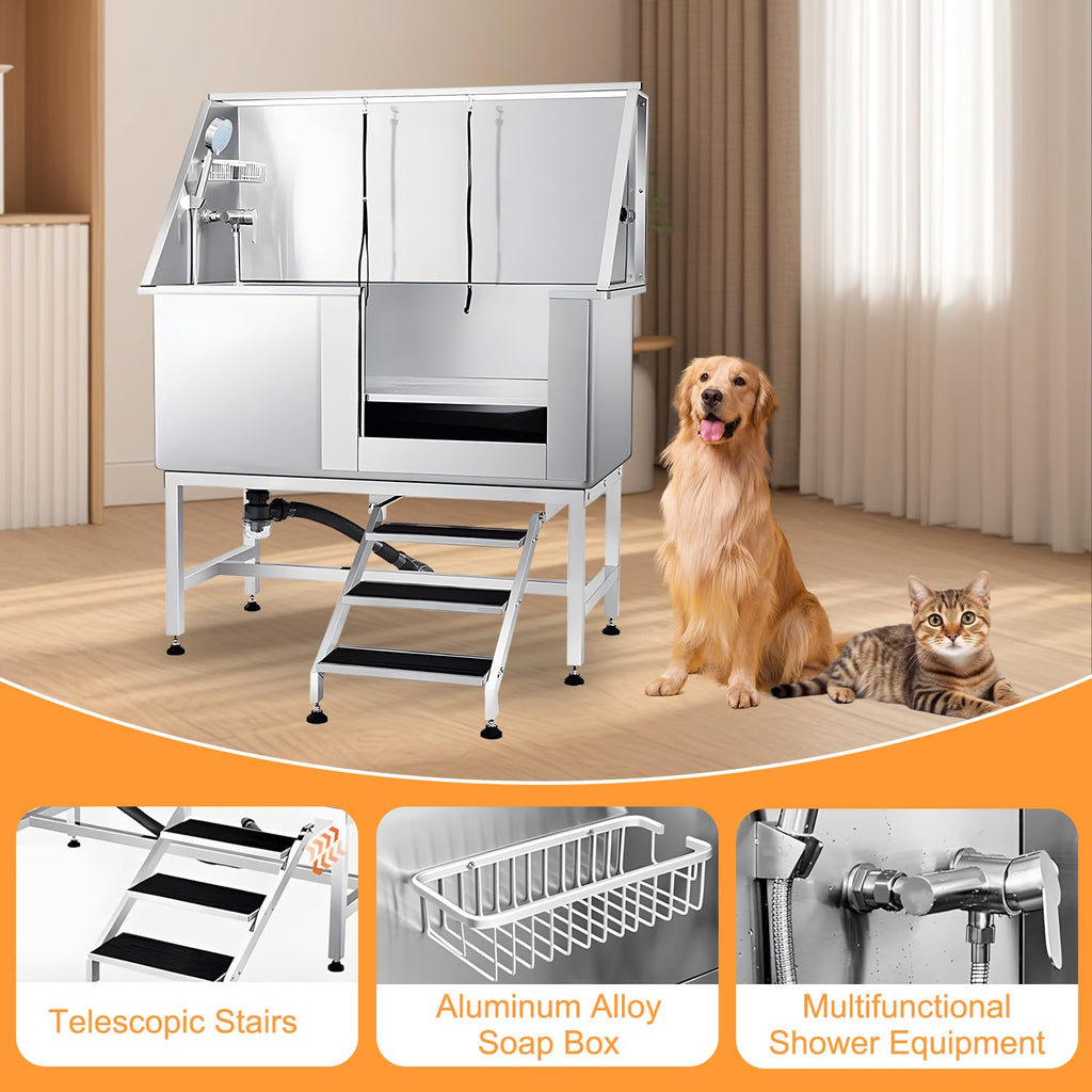Stainless Steel Dog Grooming Tub with Stairs and Faucet K1923