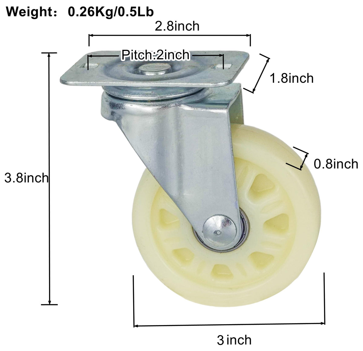 Nylon Caster Wheels with Dual Bearings, Pack of 6 V1093
