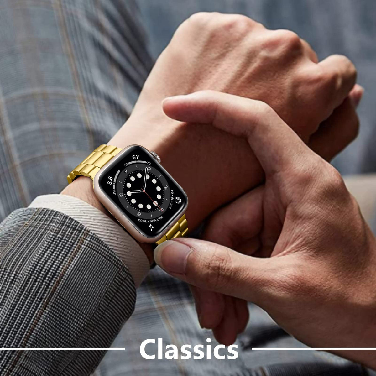 Compatible with Apple Watch Band Stainless Steel Metal Band with 2 Pack Protective Cover Case O810