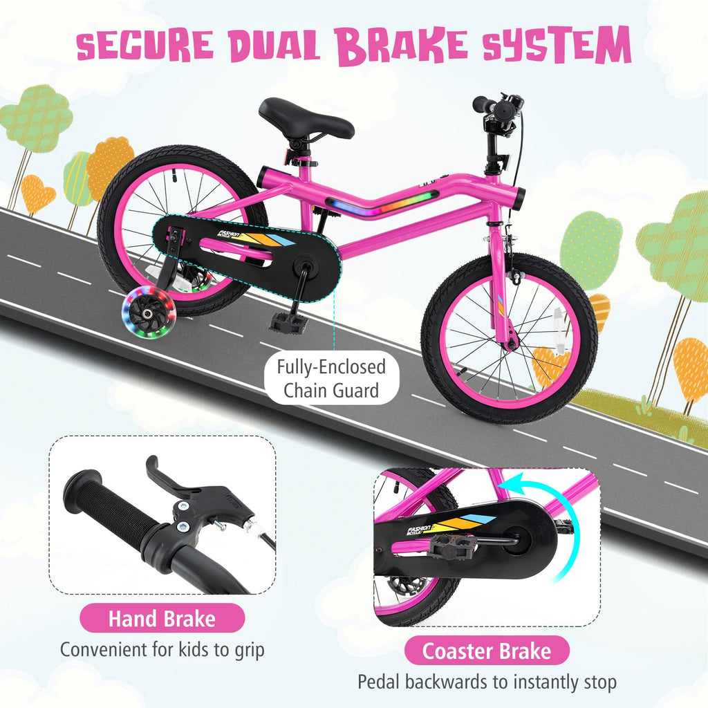 16 18 Inch Lighted Kids Bike with Training Wheels R3596