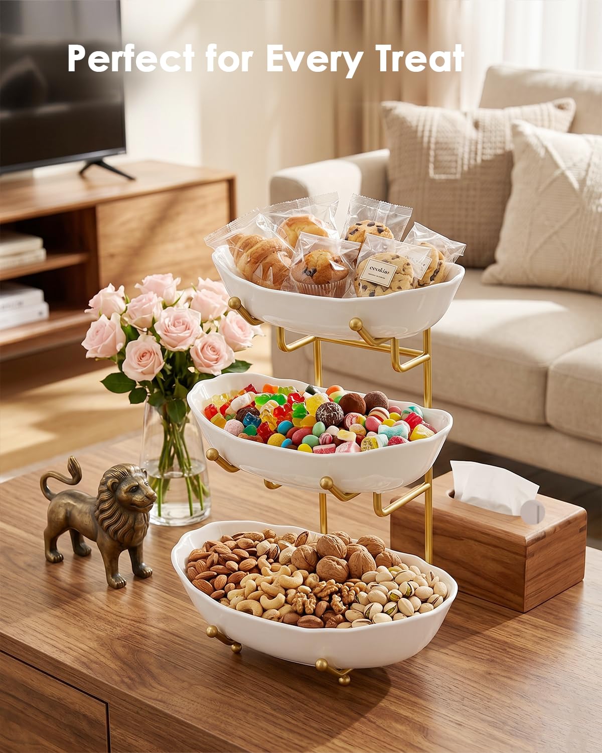 3 Tier Ceramic Fruit Bowl with Stand C2711