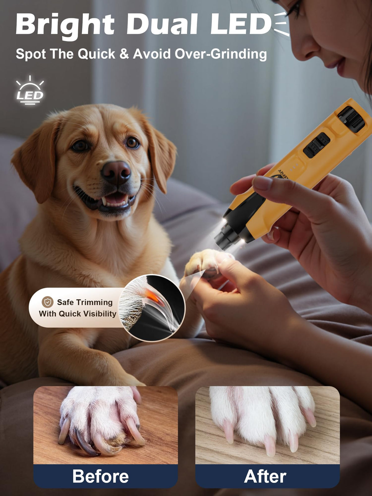 6-Speed Dog Nail Grinder with Dust Cap & 2 LED Lights & 2000mAh Battery X87069