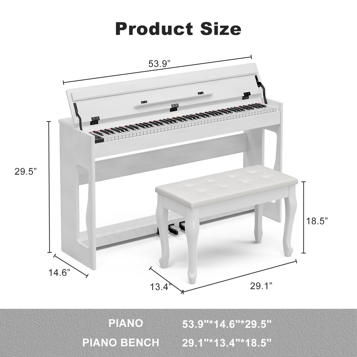 88 Weighted Key Digital Piano with Duet Piano Bench, Full Size Heavy Hammer Weighted Action Electric Piano Keyboard with USB MIDI, White M79465
