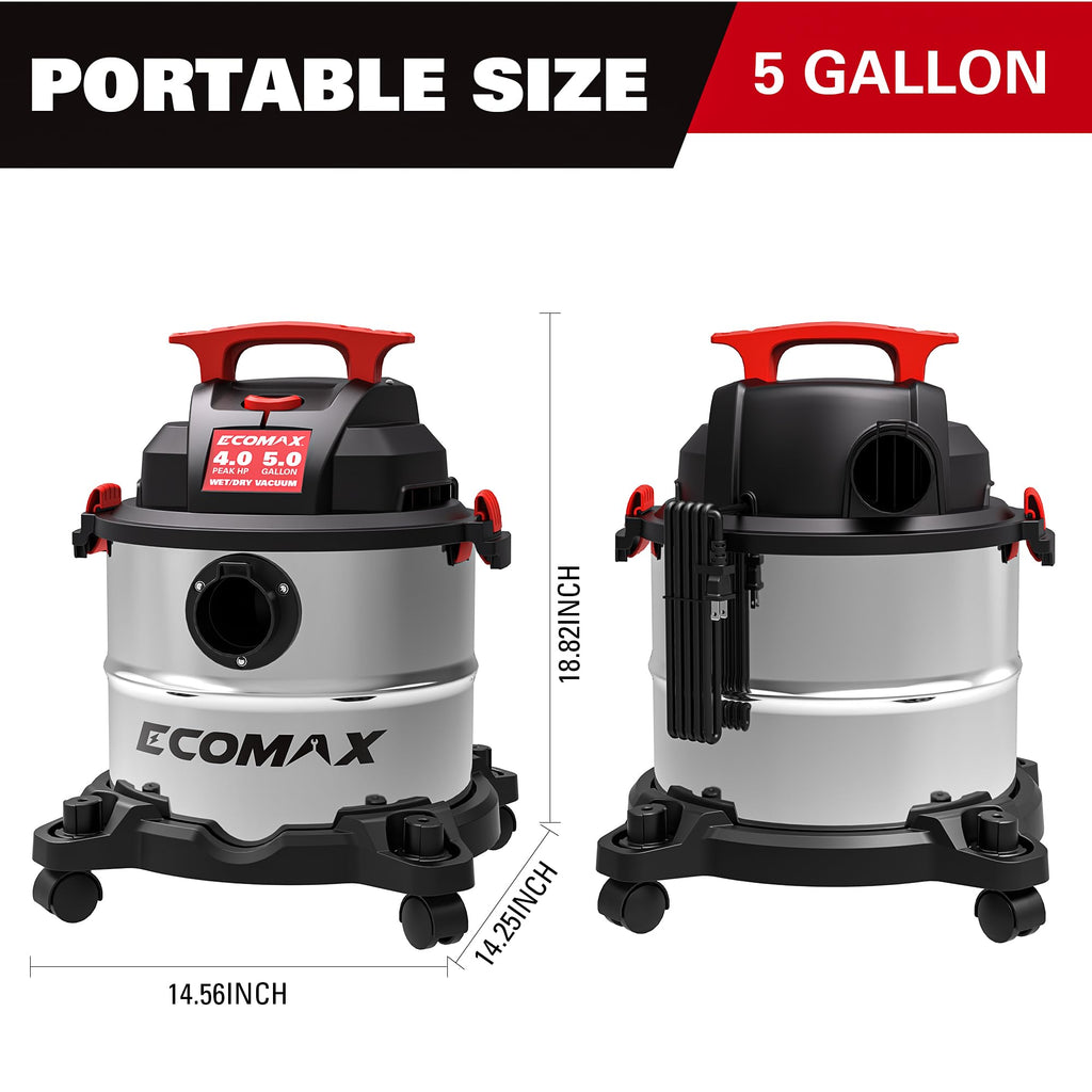 Wet and Dry 5 Gallon 4 HP Stainless Steel Shop Vacuum W491612