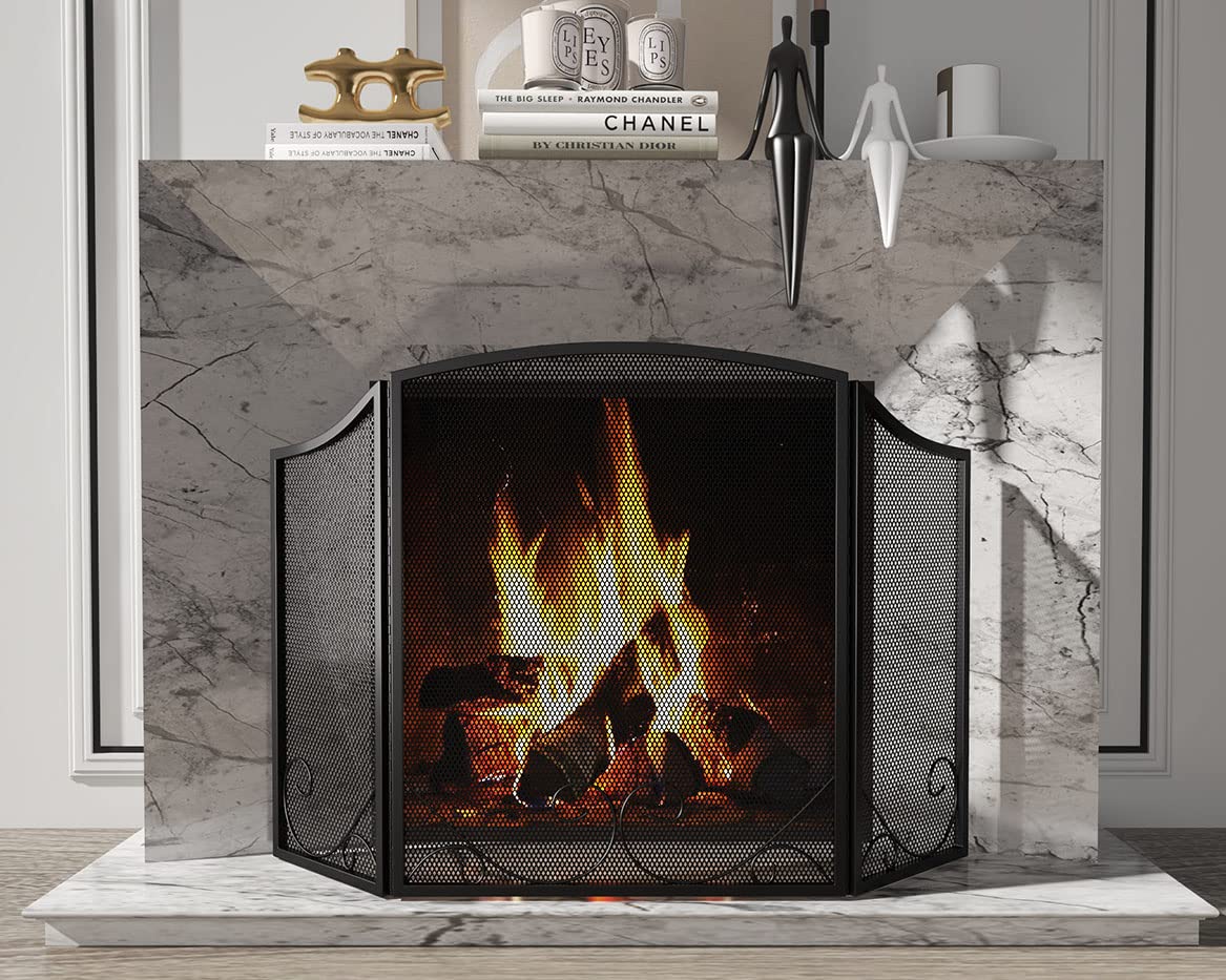 Black Wrought Iron Fireplace Screen V504