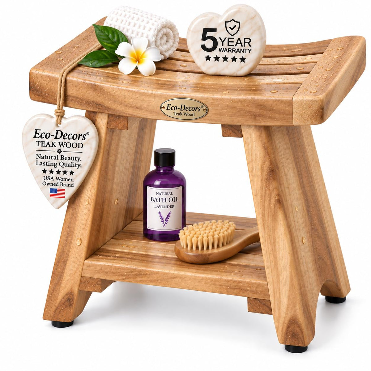 18" Solid Teak Shower Bench with Shelf L670649